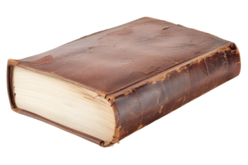 A Vintage Book with cracked Leather Cover on Transparent Background.