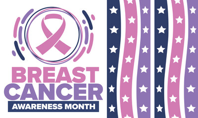 Breast Cancer Awareness Month. Pink october. Pink ribbon. Woman healthcare. Celebrate annual. Medic concept. Girl solidarity. Cancer prevention. Female disease. Poster, banner and background. Vector