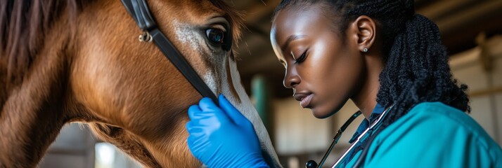 A dedicated veterinarian is providing exceptional care to a horse, ensuring its health and wellbeing while demonstrating expertise and compassion throughout the treatment process