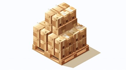 Illustration of a pallet loaded with many boxes, isolated on a white background