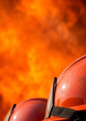 Male and Female Firefighters Battling Large Blaze with Intense Focus - Dangerous Blaze Background - Teamwork in Action at Night