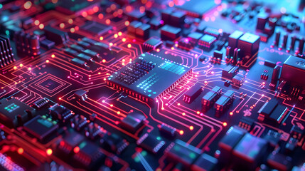 Obraz premium 3D Illustration of a Circuit Board with a Processor in the Center