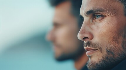 Fototapeta premium Intense Close-Up of Man in Suit Illuminated With Dramatic Lighting