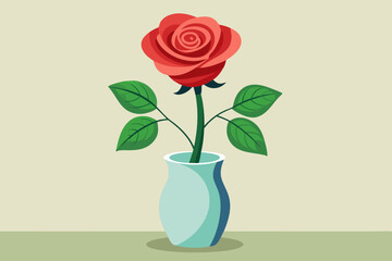 Rose flower with vase vector art illustration 