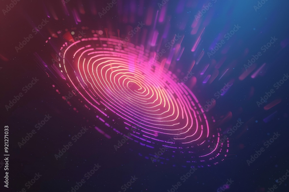 Poster circle design on vibrant pink and purple backdrop for biometric authentication concept, illustrate t
