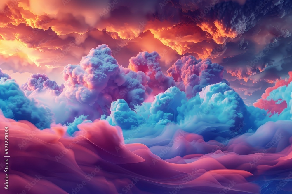 Poster colorful sky with fluffy clouds in the background, illustrate the versatility and scalability of clo