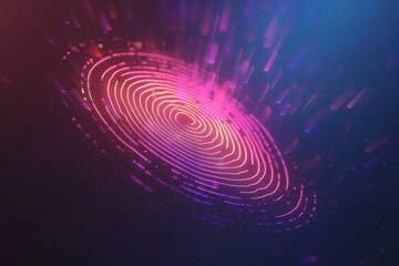 Circle design on vibrant pink and purple backdrop for biometric authentication concept, Illustrate the use of biometric authentication in ensuring cyber security