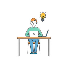 Man Sitting at Desk with Laptop - Vector Illustration for SVG, Cricut, and T-Shirt Graphics