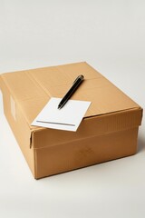 Cardboard Box with Pen & Paper.