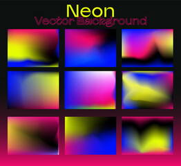 Set of blurred vector backgrounds in neon vibrant colors.