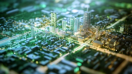 Futuristic urban planning center with AI-driven city modeling and augmented reality visualizations