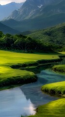 view golf course river mountains background hawaii earth grass young south korea alien breathtaking landscape stunningly green african coast