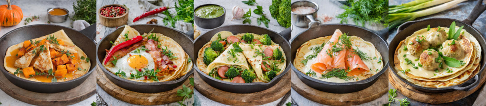 Mehrere Cr&ecirc;pes in Pfannen
