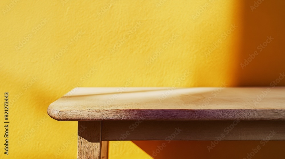 Poster minimalist yellow stucco table surface in a retro-themed room with calm natural lighting for product