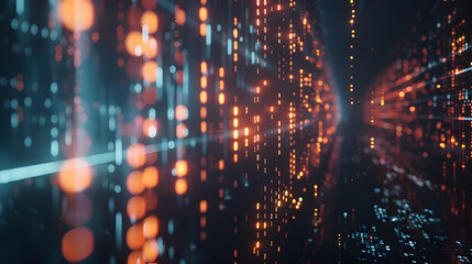 Obraz premium Abstract 3D Digital Tunnel with Glowing Binary Code