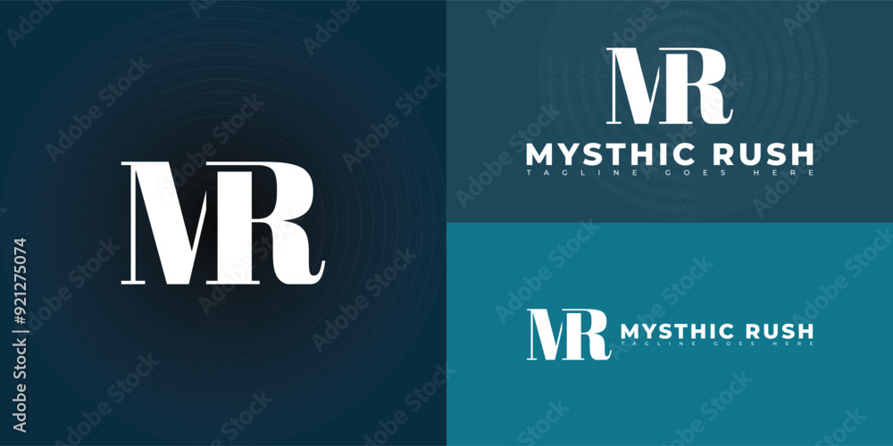 Poster abstract initial letter mr or rm in white color isolated on multiple background colors. the logo is 