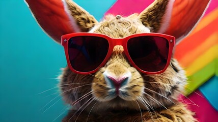 rad rabbit wearing sunglasses against a vibrant backdrop