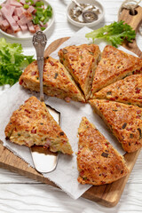 Ham and cheese triangle american scones, top view