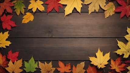 Autumn Sugar Maple Leaves on Rustic Wood Background