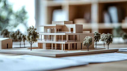 modelo de arquitectura de miniatura de madera de proceso de construcción
