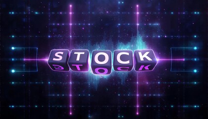 Fototapeta premium Vibrant digital design featuring the word 'STOCK' in a tech-inspired layout, ideal for creative projects and presentations.