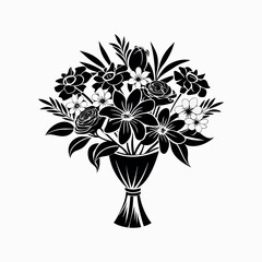 Black and white flowers bouquet, Vector illustration  Silhouette flower bouquet design.