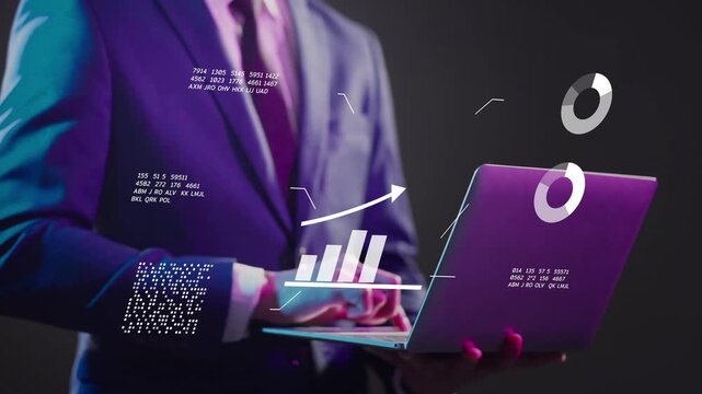 Digital transformation, CEO fintech business marketing planning. AI business analytics intelligence financial charts chatbot data analyze profit of company finance performance