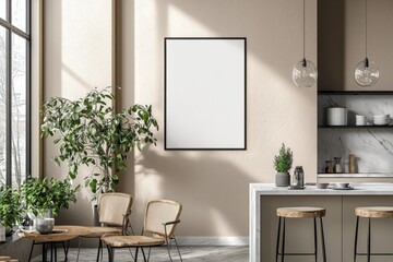 Minimalist Kitchen interior with Poster Mockup created with Generative AI