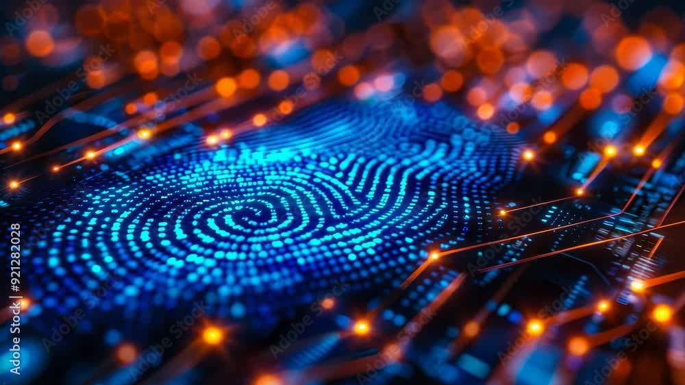 Poster fingerprint biometric scanner ensuring transaction security in digital interface, cybersecurity meas