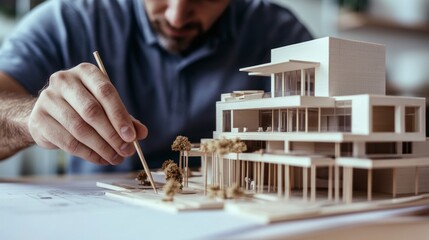 Architect Designing a Modern House Model