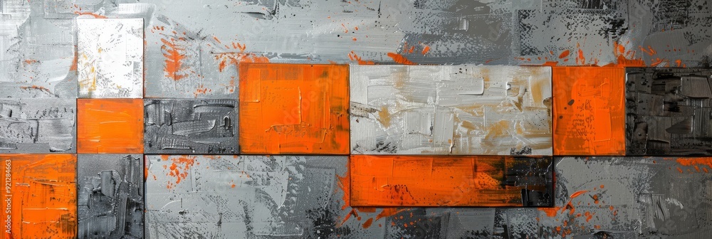 Poster an engaging and dynamic abstract composition showcases contrasting blocks of vibrant orange alongsid