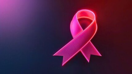 A vibrant pink ribbon glows against a dark background, symbolizing breast cancer awareness and hope for healing.