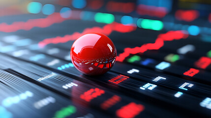 A red sphere atop a stock market graph, symbolizing investment and financial fluctuation in a dynamic trading environment.