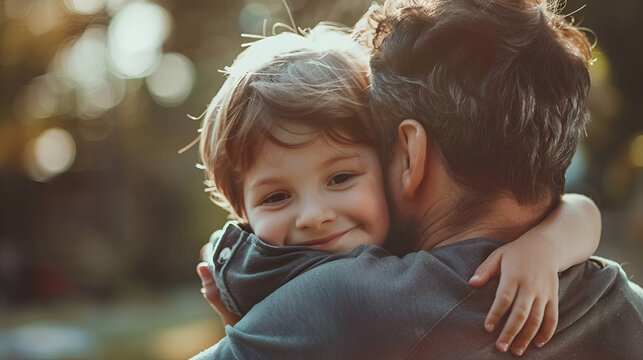 Dad giving his small son a real love embrace. Cheers to Father's Day!