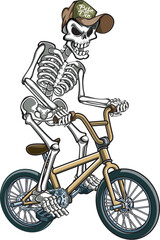 Fototapeta premium Human skeleton riding on a freestyle BMX moma bike