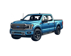 blue pickup truck vector illustration full view isolated on Transparent background