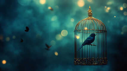 Poignant and Atmospheric Image of a Small Bird on a Glowing Lantern
