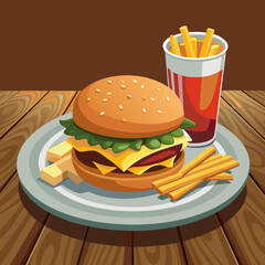 closeup of a juicy beef cheeseburger with melted vector art illustration
