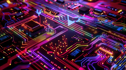 Obraz premium Neon Circuit Board 3D Illustration