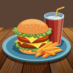 closeup of a juicy beef cheeseburger with melted vector art illustration