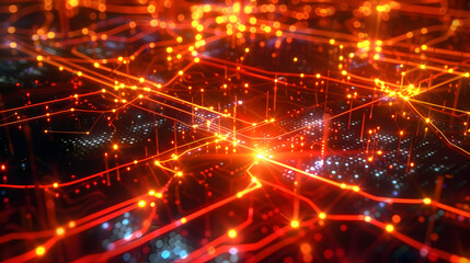 Obraz premium Abstract Background with Red and Orange Lines and Glowing Points