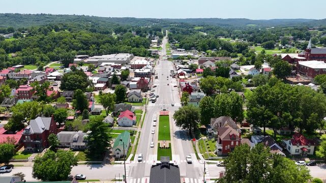 Aerial-Hermann, Missouri-Market Street to Frene Creek bridge under construction where it reverts back to State Road 19 heading south out of town