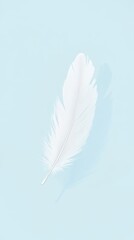 a white feather is laying on the blue ground. Generative ai