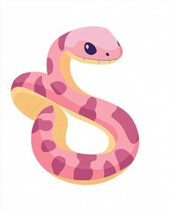 Fototapeta premium pink camouflage deadly venomous cartoon snake coiled up in a striking pose. 4k full hd video game asset illustration art isolated on white background generative ai
