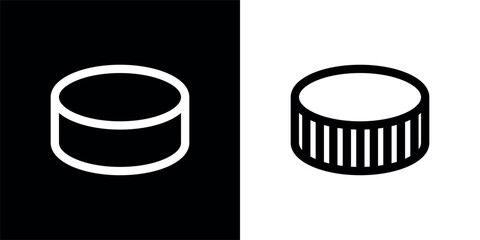 Hockey puck icon. Ice hockey game attribute. Sports equipment.