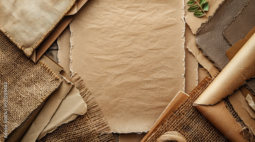 Aufkleber a brown background with a piece of paper in the center. the paper is torn and crumpled, and it is a 