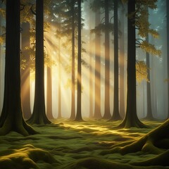 Sunrise in the forest; The glowing forest