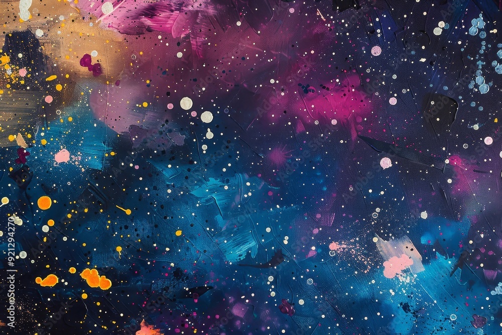 Aufkleber a lively abstract painting featuring a variety of colorful splatters and speckles, incorporate speck