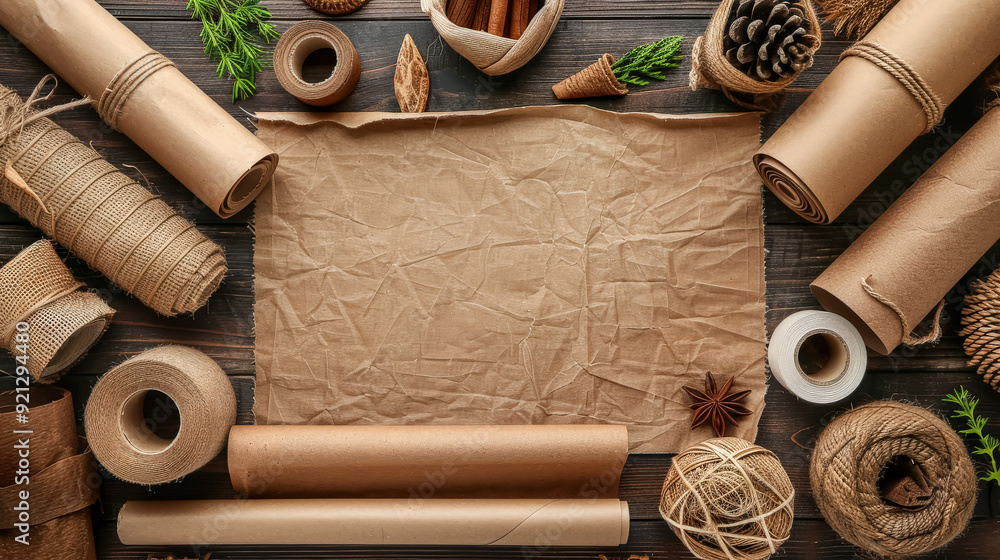 Aufkleber a brown background with a piece of paper in the center. the paper is torn and crumpled, and it is a 