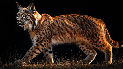 Obraz premium Portrait of Iberian lynx. wild cat animal isolated on black background.
